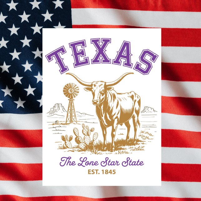Postal Viajes de Ilustracion de toros estatales de Texas  (Texas Lone Star State Bull Illustration Travel Postcard
)