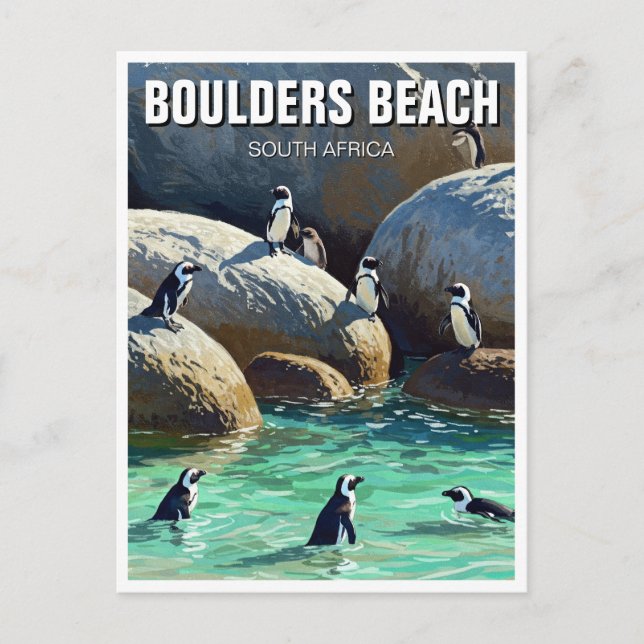Postal Viajes de los Pingüinos de Playa Boulders en Sudáf (Anverso)
