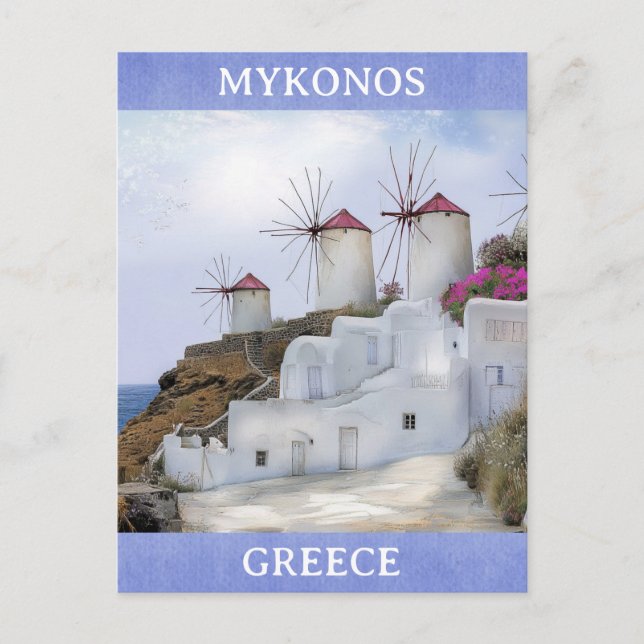 Postal Viajes de Mykonos Greece Windmill Greek Islands (Anverso)