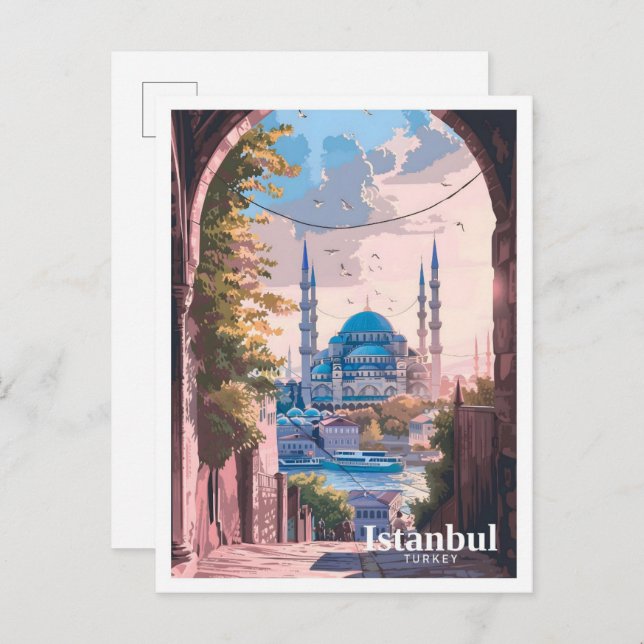 Postal Viajes de pintura de arte de Estambul Turquía (Anverso / Reverso)