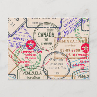Postal Viajes de sellos de pasaporte