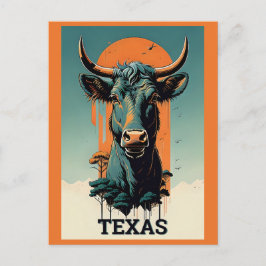 Postal Viajes de toros retro estilizados de Texas