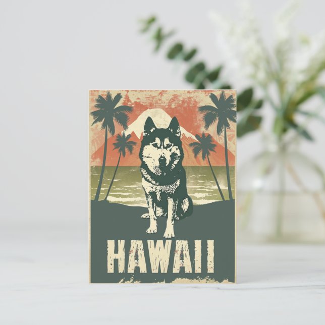 Postal Viajes de vacaciones en Hawái en Malamute (Anverso de pie)