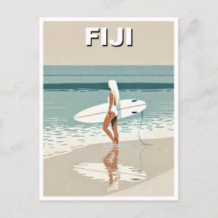 Postal Viajes de vintage al surf en Fiji: Chica surfista