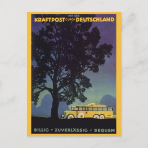 Postal Viajes de vintage, Alemania, bus amarillo de noche