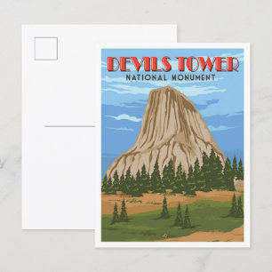 Postal Viajes de vintage de Devils Tower National Monumen