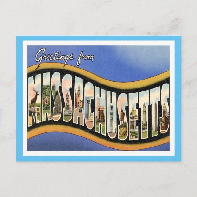 Postal Viajes de vintage de Massachusetts (Anverso)