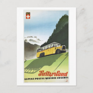 Postal Viajes de vintage en autobús alpino de Suiza