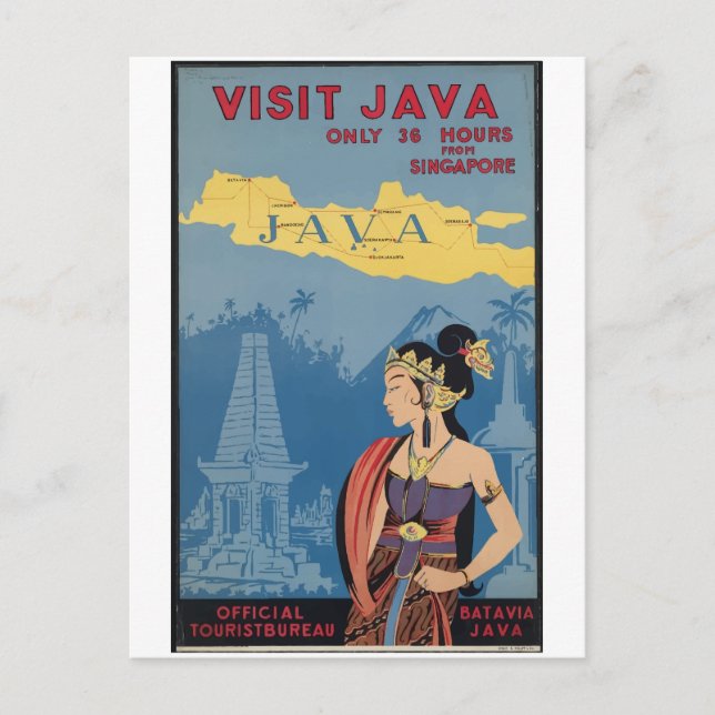 Postal Viajes de vintage Java Indonesia (Anverso)