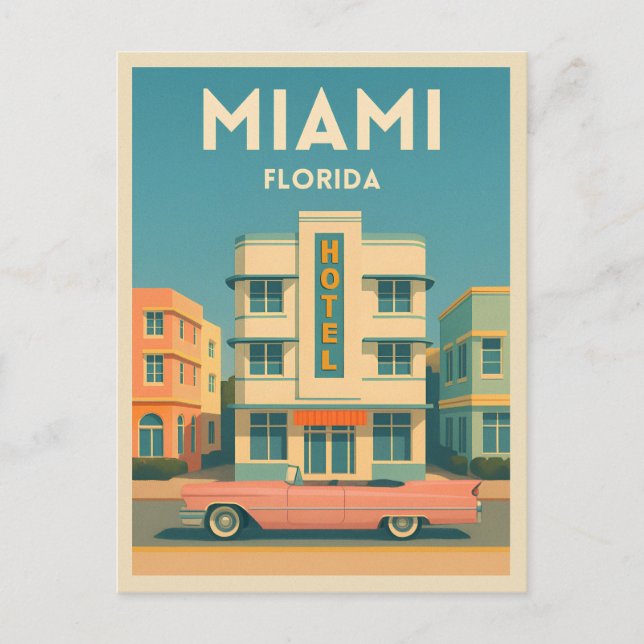 Postal Viajes de Vintage Miami Art Deco District Florida (Anverso)