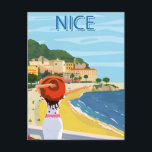 Postal Viajes de vintage Niza Francia cote d'azur retro<br><div class="desc">vintage,  retro,  travel,  moderno,  acuarela,  clásico,  Nice,  cote d'azur,  postales de Francia, </div>