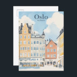 Postal Viajes del Ilustracion de pintura Gouache de Norue<br><div class="desc">Oslo Noruega Gouache Paint Ilustracion suave color pastel estilo vintage</div>