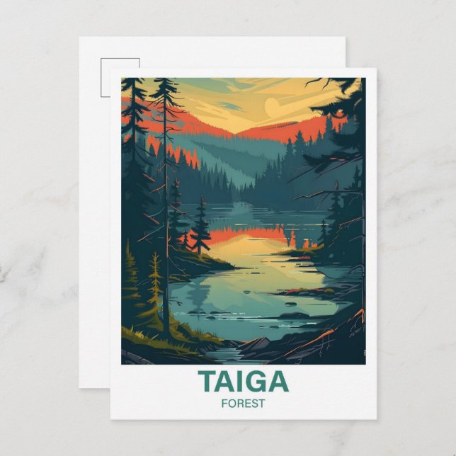 Postal Viajes del Ilustracion Forestal de Taiga (Anverso / Reverso)
