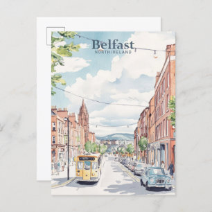 Postal Viajes del Ilustracion Gouache de Belfast North Ir