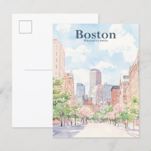 Postal Viajes del Ilustracion Gouache de Boston Massachus