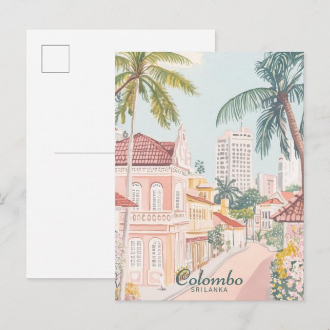 Postal Viajes del Ilustracion Gouache de Colombo Sri Lank (Anverso / Reverso)
