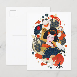 Postal Viajes del Ilustracion japonés de arte Geisha
