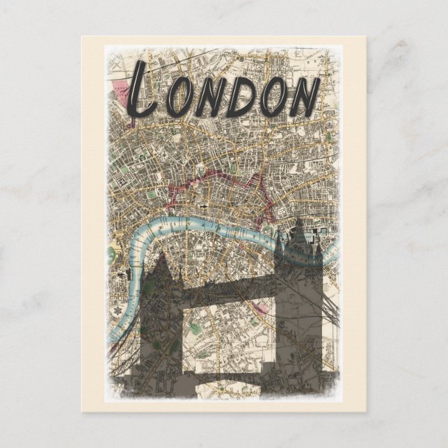 Postal Viajes del London England Tower Bridge Map (Anverso)