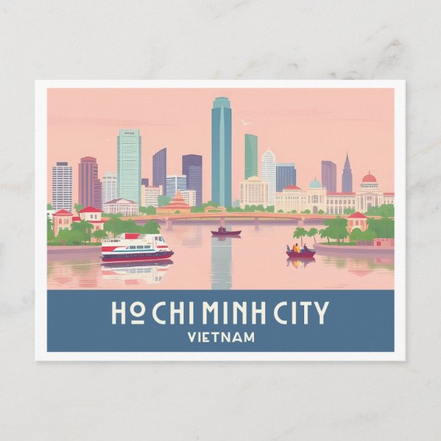 Postal Viajes en Ho Chi Minh, Vietnam Pastel, Saigón (Anverso)