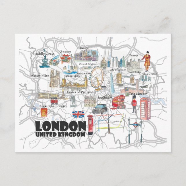 Postal Viajes ilustrados en Londres, Reino Unido (Anverso)