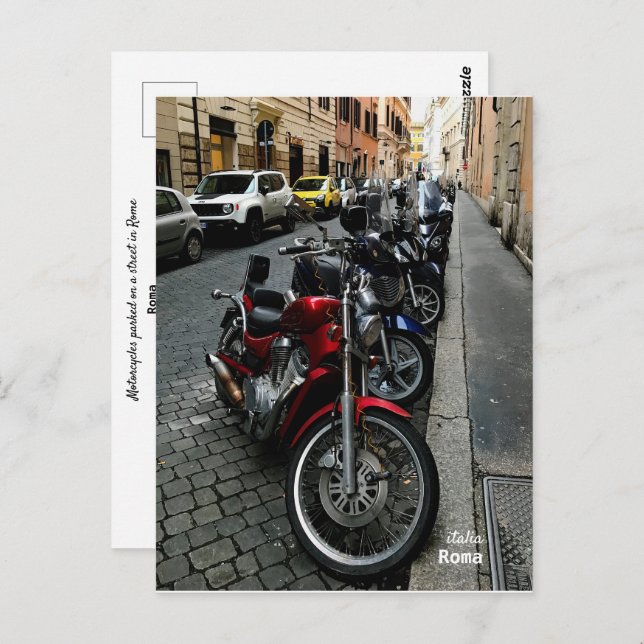 Postal Viajes | Italia - Roma, motocicletas estacionadas (Anverso / Reverso)