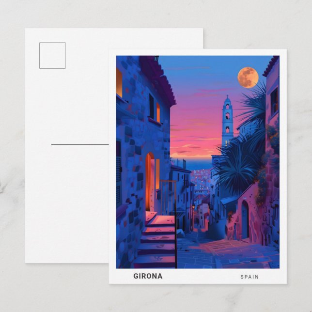 Postal Viajes nocturnos en Girona España (Anverso / Reverso)