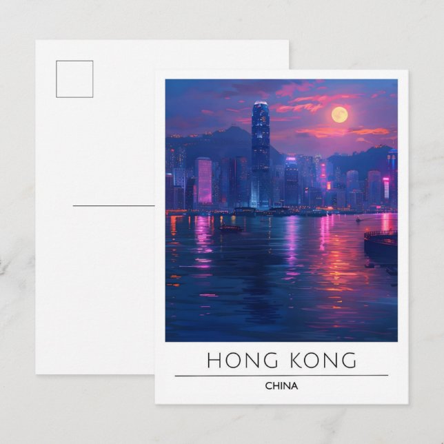 Postal Viajes nocturnos en Hong Kong China (Anverso / Reverso)