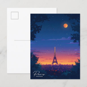 Postal Viajes nocturnos en París Francia Viajes de época