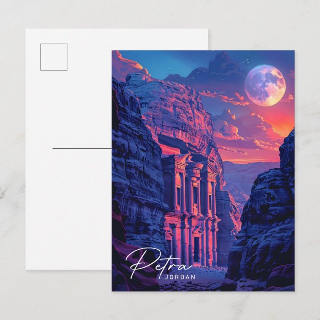 Postal Viajes nocturnos en Petra Jordan (Anverso / Reverso)