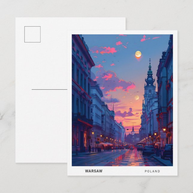 Postal Viajes nocturnos en Varsovia Polonia (Anverso / Reverso)