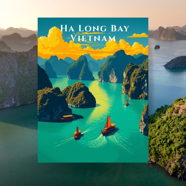 Postal Viajes panorámicos de Ha Long Bay Vietnam (Ha Long Bay Vietnam Scenic Travel Postcard)