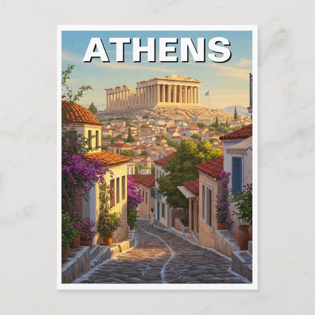 Postal Viajes por Atenas Grecia (Anverso)