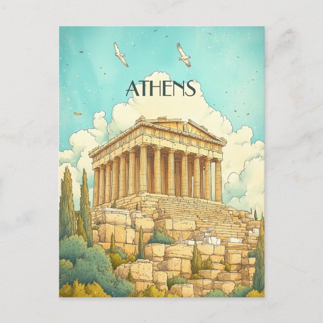 Postal Viajes por Atenas Grecia (Anverso)