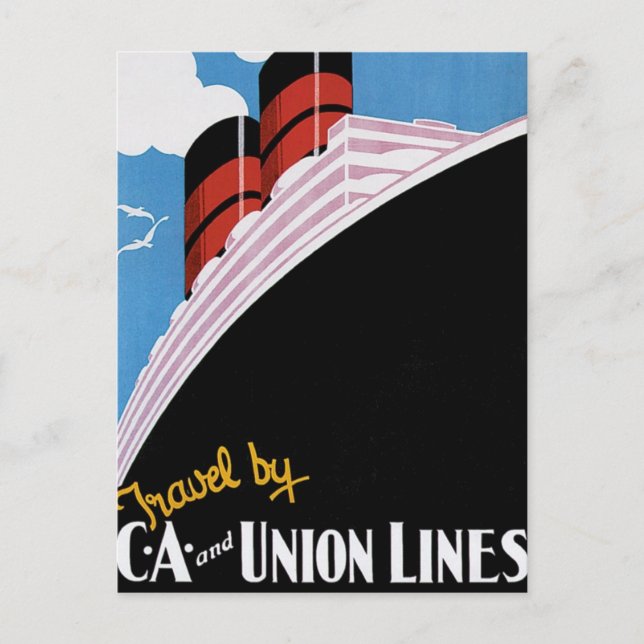 Postal Viajes por CA y Union Lines (Anverso)