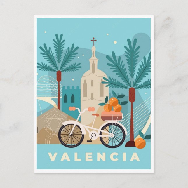 Postal Viajes por la ciudad Valencia España Arte retro (Anverso)