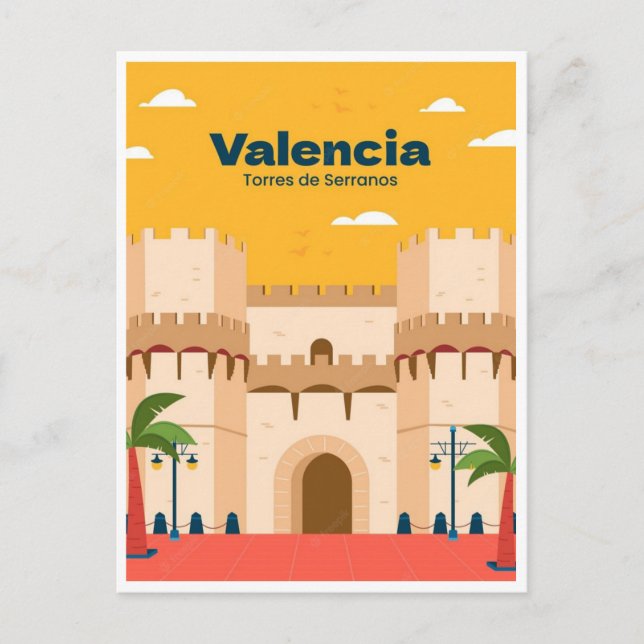 Postal Viajes por la ciudad Valencia España Arte retro (Anverso)