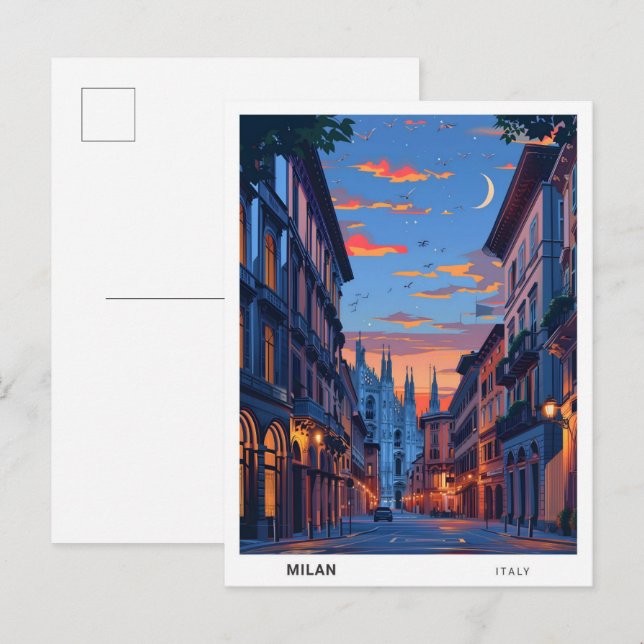 Postal Viajes por la noche en Milán Italia (Anverso / Reverso)