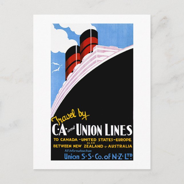 Postal Viajes por líneas C y A y Union (Anverso)