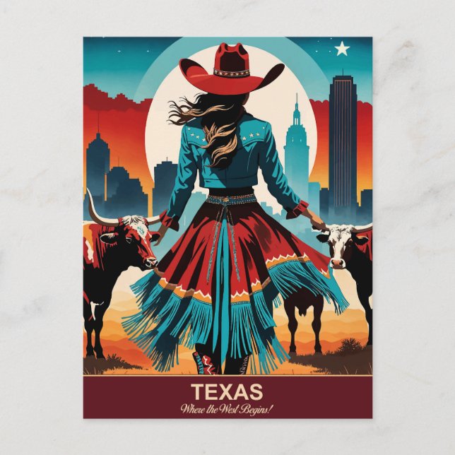 Postal Viajes por Texas: Donde empieza Occidente (Anverso)