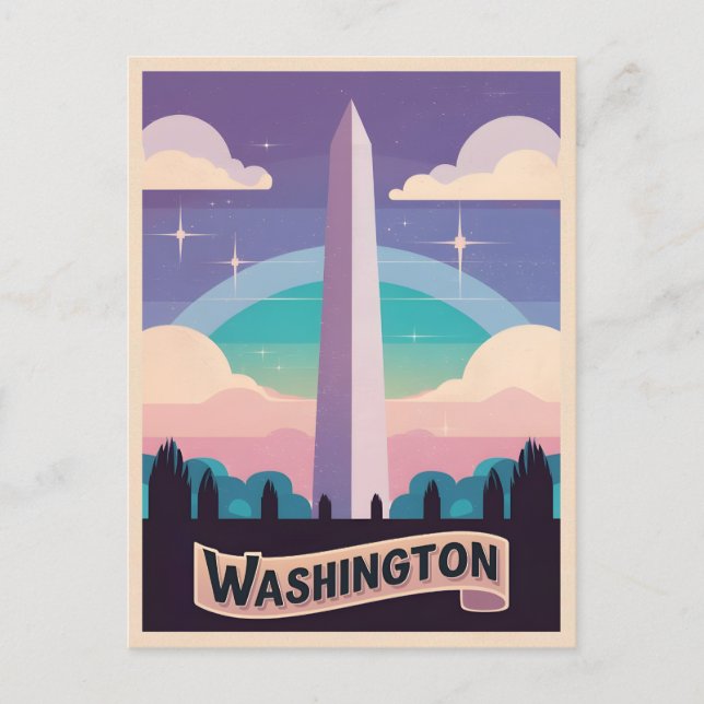 Postal Viajes Retro 80 Monumento a Neon Washington Arte L (Anverso)
