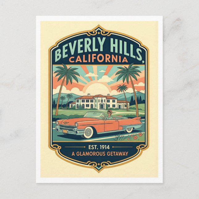 Postal Viajes Retro a Beverly Hills CA años 50 (Anverso)