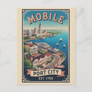 Postal Viajes Retro Móvil Alabama Vintage