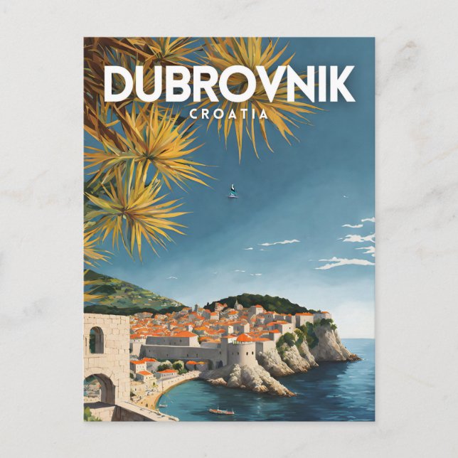 Postal Viajes retro nostálgicos de Dubrovnik Croacia (Anverso)