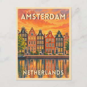 Postal Viajes Vintage Amsterdam Países Bajos Atardecer Re