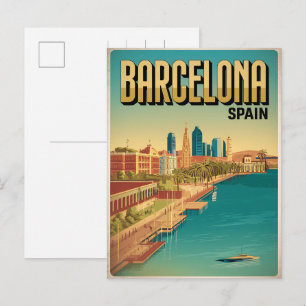 Postal Viajes vintage barcelona beacview gifts