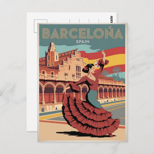 Postal Viajes vintage barcelona españa flaminco regalos (Anverso / Reverso)