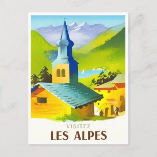 Postal Viajes vintage de los Alpes franceses