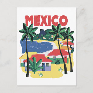 Postal Viajes vintage de México con escena playera