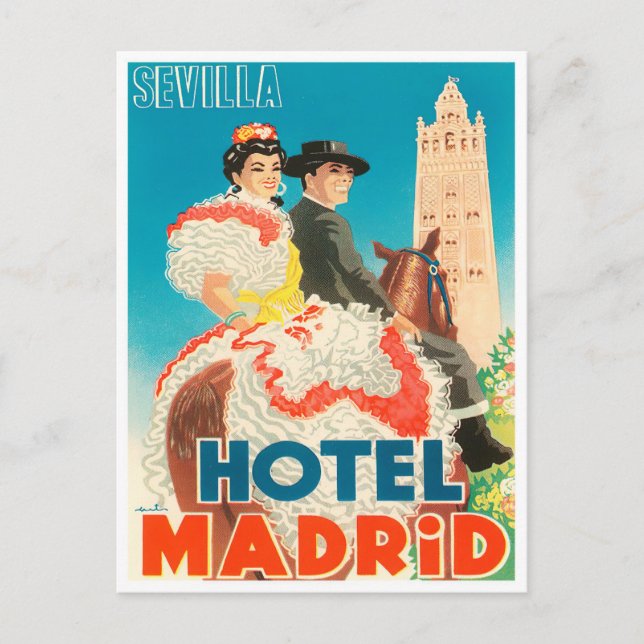 Postal Viajes vintage en el Sevilla Hotel Madrid (Anverso)