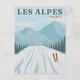 Postal Viajes vintage les alpes Francia retro acuarela